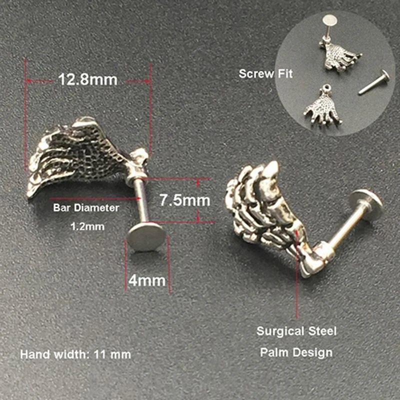 Hand Shape Devil Hand Kylie Lip Ring Ear Piercing Jewelry Skeleton Plam Stud Ring Accessories