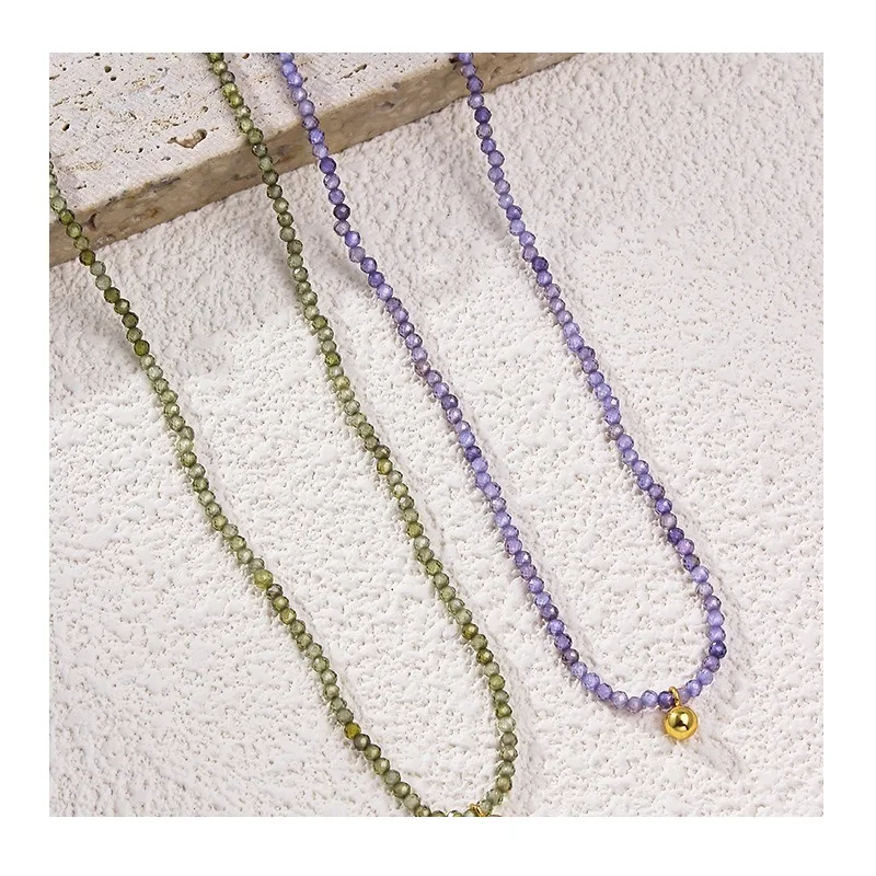 

Beaded Necklace Premium Commuter Accessories Colored Beaded Necklace Small Golden Beans Embellished Simple Stacked Zircon Neckla