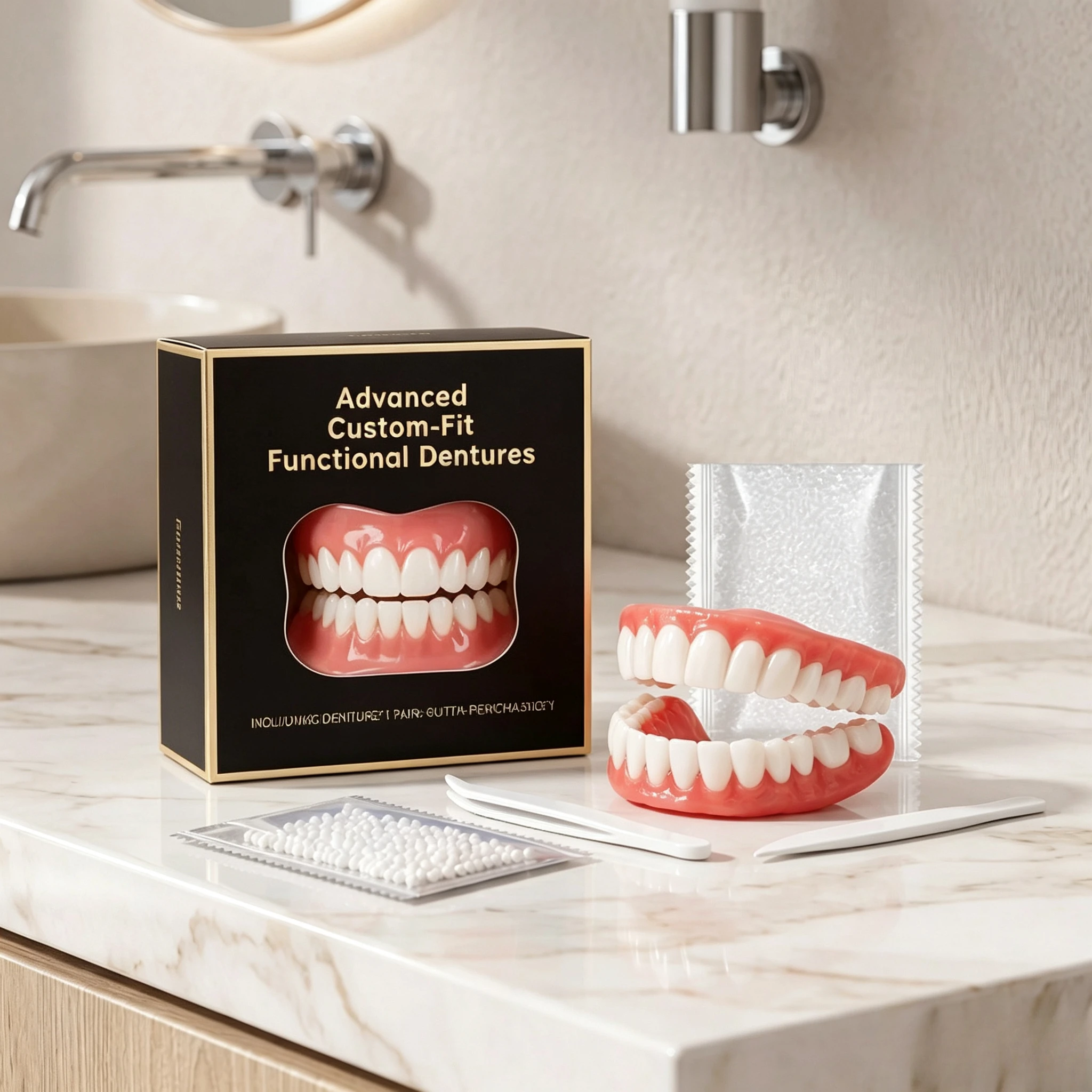 Denture Grooming Set, Daily Oral Teeth Beautifying Kit, Comfortable Smile Enhancing Dental Cosmetic Kit