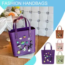 PVC DIY Hole Handbag Waterproof Women Top Handle Bag Durable Travel Bag Cartoon Punched Handbag for Vacation Boat Pool