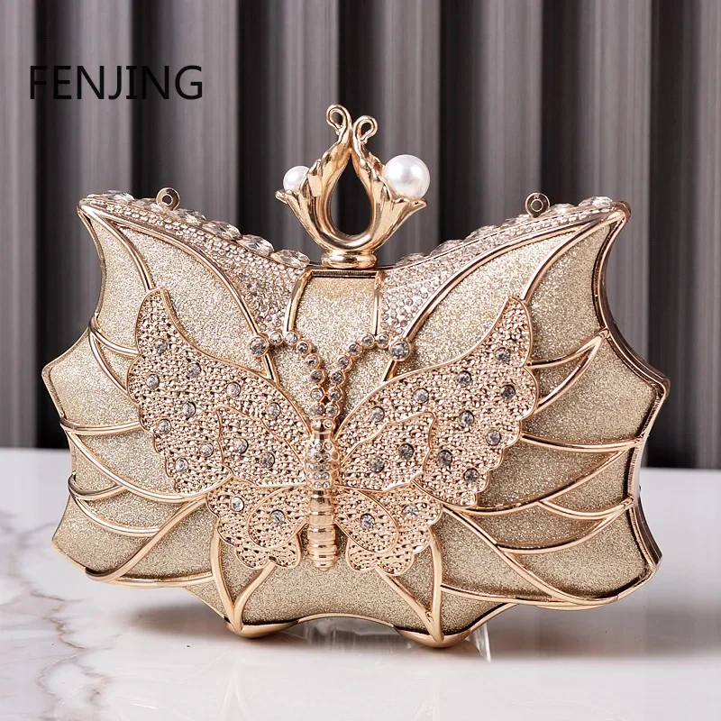 Moda luksusowe torby wieczorowe Hollow Butterfly Party Bag ślubna diamentowa kopertówka eleganckie torebki bankietowe torebka obiadowa Sac