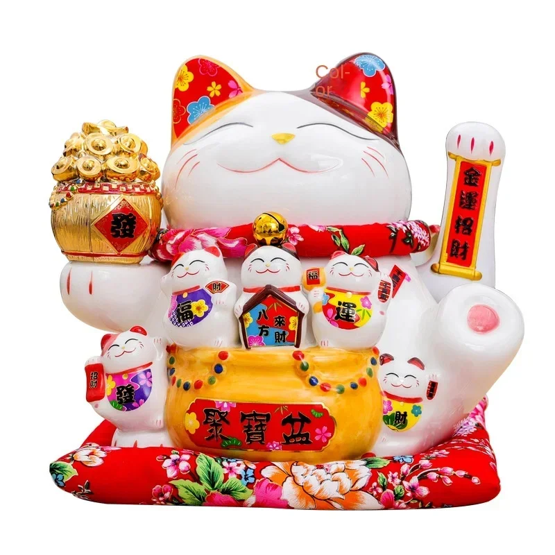 11 Inch Lucky Cat Furnishing Cat Piggy Bank Maneki Neko Electric Wave Rich Cat Shop Gift Piggy Bank Chinese Good Fortune