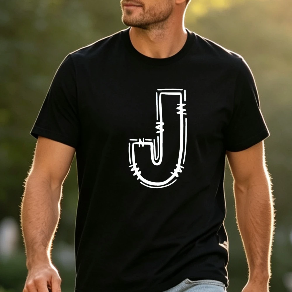 Fishing Hook J Graphic Tshirt Sketch Fishhook Print Short Sleeve Casual Angler Outdoor Fishing Lover Streetwear Tee Men Clothing