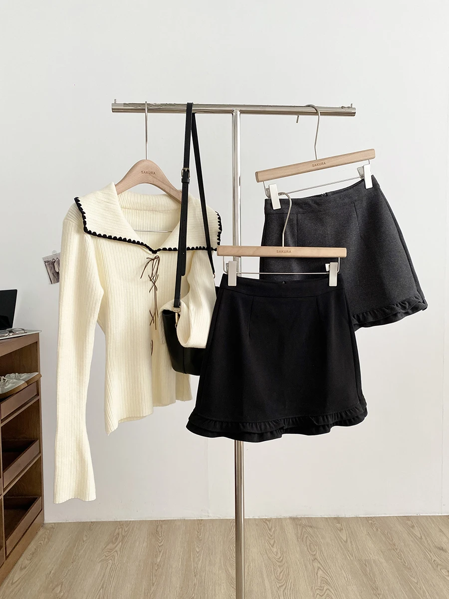Retro Light Mature Style Simple Woolen A-Line  Skirt High Waist Cover Hip for Women Autumn Winter New Arrival Commute