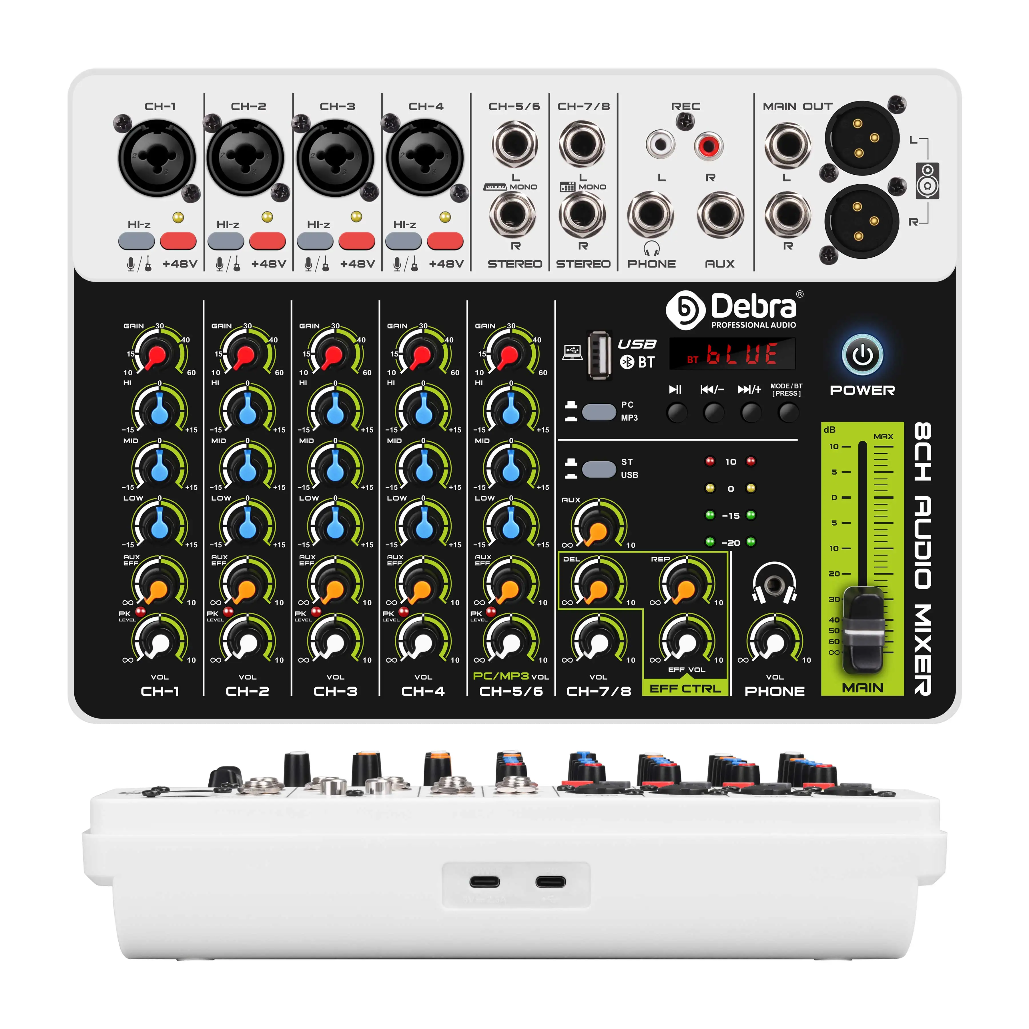 V8 Mini 8-Kanal USB Audio Mixer Konsole mit Blue Tooth Connect Audio Sound Mischpult DJ Mixer Controller