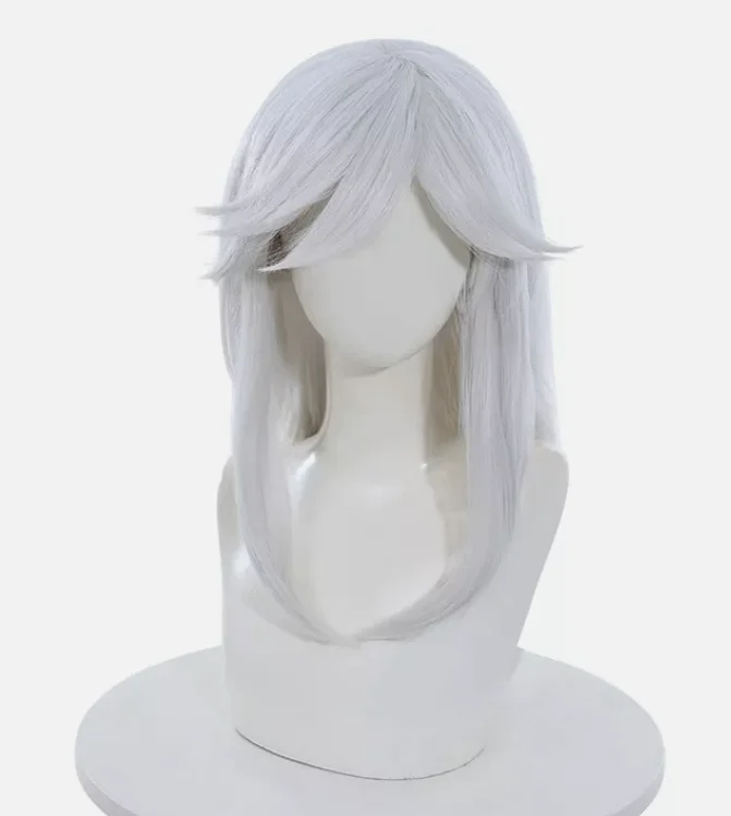 Game Genshin Impact Cyno Cosplay Wig 55cm Long Sliver White Synthetic Hair