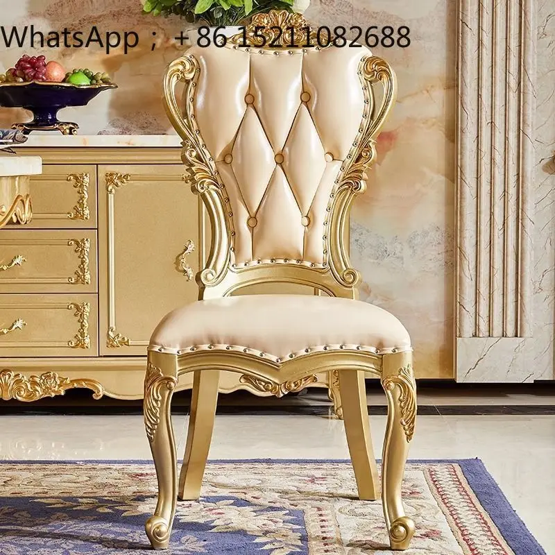 SCY top-grain cowhide dining chairs, all solid wood double-sided floral genuine leather chairs, high-end villa dining chairs