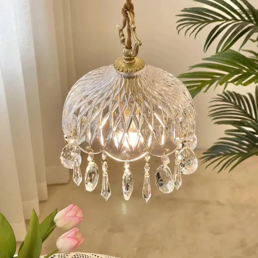 French Retro Glass Hanging Light Indoor LED Luxury Art Chandelier Bedroom Bar Restaurant Table Pendant Lamp With E14 Bulb