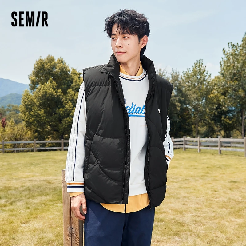 Semir Vest Men 2022 Winter New Style Warm Stand Collar Down Vest Trend Solid Color Workwear Sleeveless Top