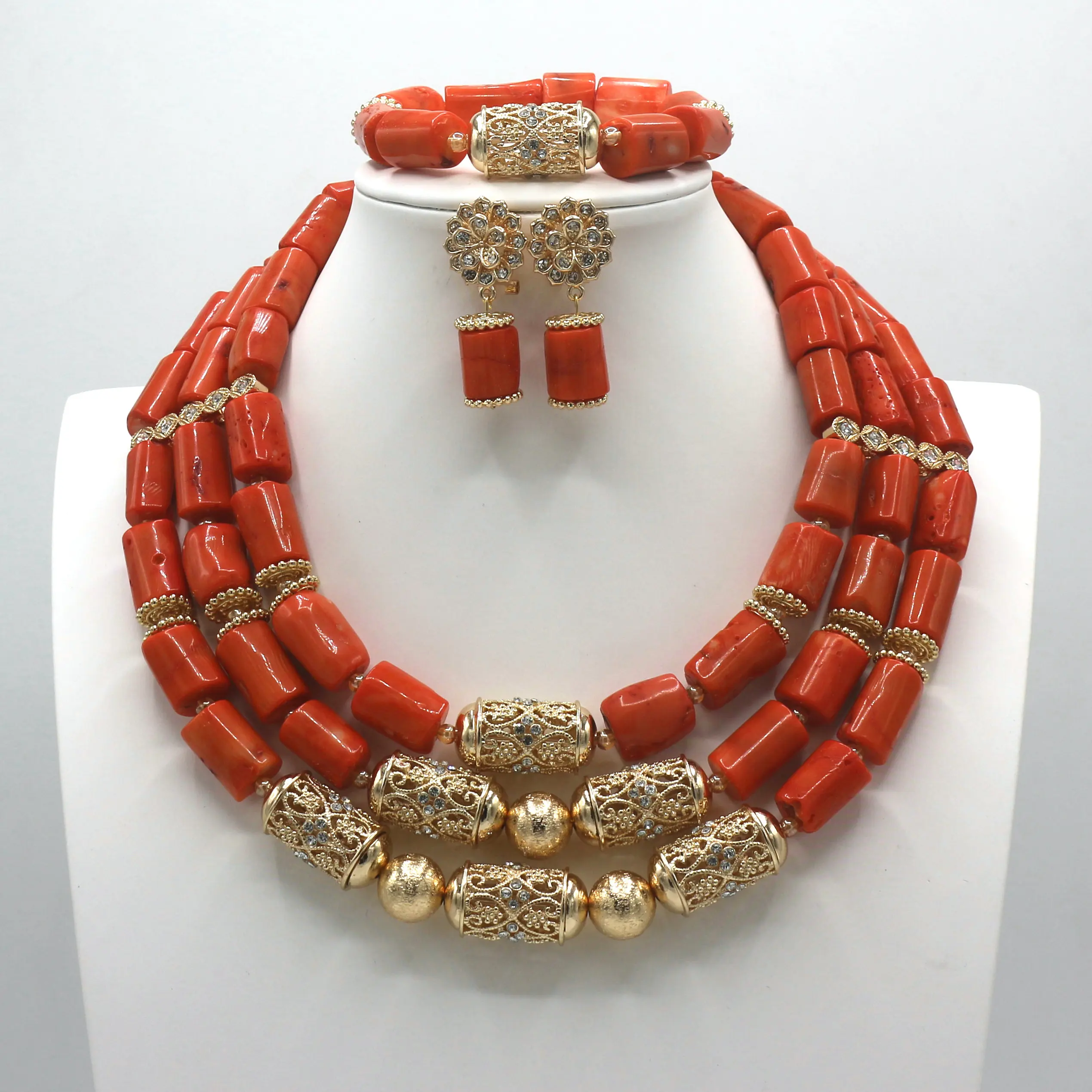 

Нигерийский модный комплект украшений из настоящих коралловых бусин