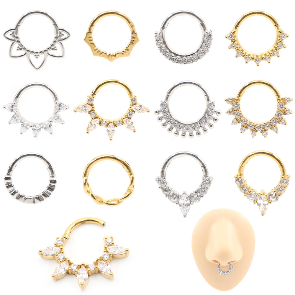 1 pièce Anneau de piercing en acier inoxydable avec zircon en forme de cœur, goutte d'eau et œil, pour nez, Daith, Tragus, Cartilage, Hélix, boucle d'oreille, bijou de piercing