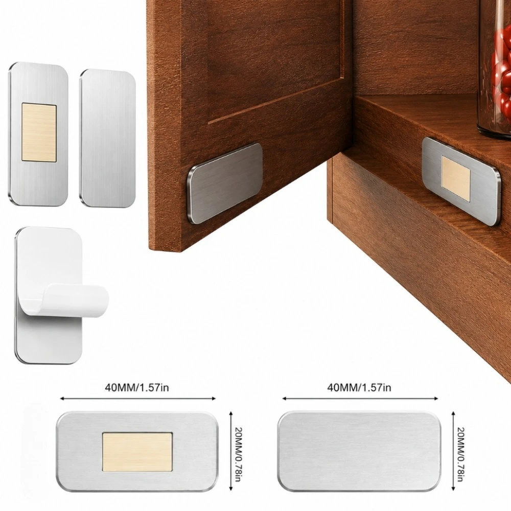 10pcs Magnetic Cabinet Catch Ultra Thin Stainless Steel Magnetic Cabinet Catch No Drill Adhesive Drawer Latch Hardware Tool Sets