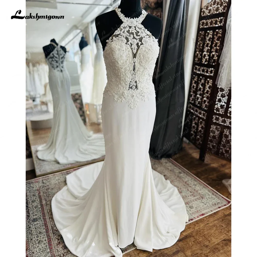 Lakshmigown Crepe Pizzo Morbido Raso Sirena Abito da Sposa per Le Donne 2025 Abito da Sposa Cutom Made abiti da novia sirena