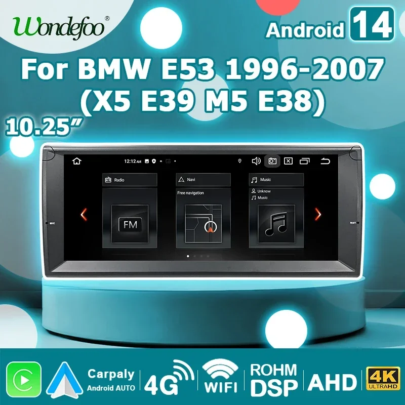 10.25'' Screen Android 14 Car Radio autoradio For BMW X5 E53 M5 5 Series E39 1996-2007 Carplay Bluetooth 2 DIN Multimedia player