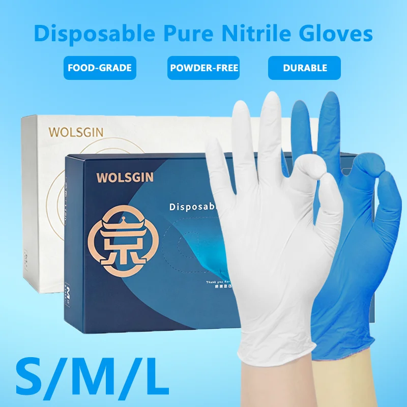10/20/50/100/200/400-Pack Disposable Blue/White Pure Nitrile Gloves, Durable and Powder-Free, Suitable for Everyday Cleaning