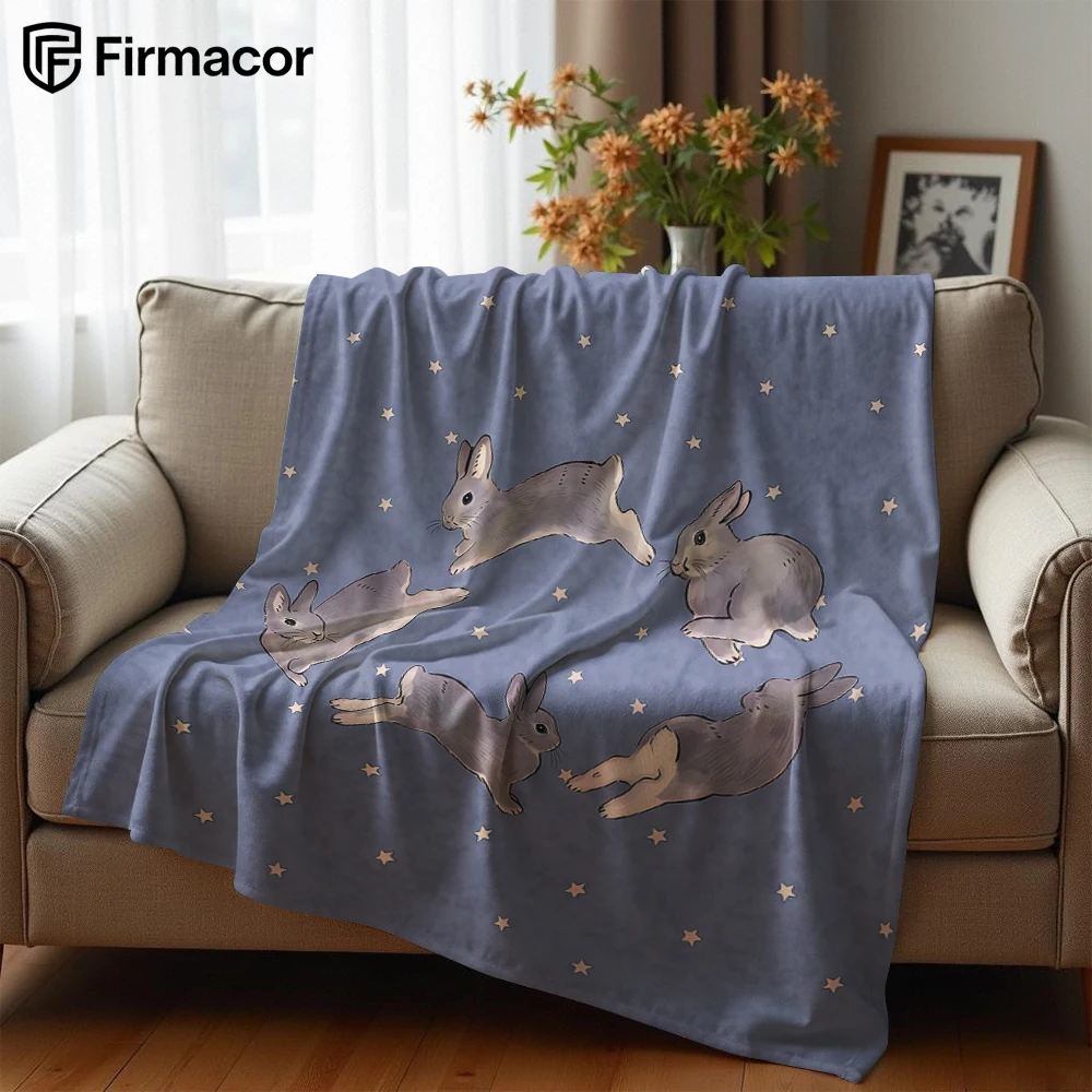 Starry Grey Rabbit Ultra Soft Sherpa Fleece Blanket Fluffy Warm Halloween Cozy Throw for Sofa Couch Bedroom Gift All season