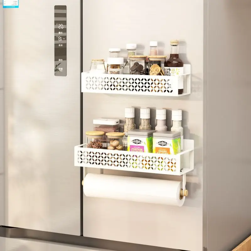 

agnetic Kitchen Storage Rack Fridge Shelf Spice Organizer No Drilling Refrigerator Magnetic Holder Space Saving