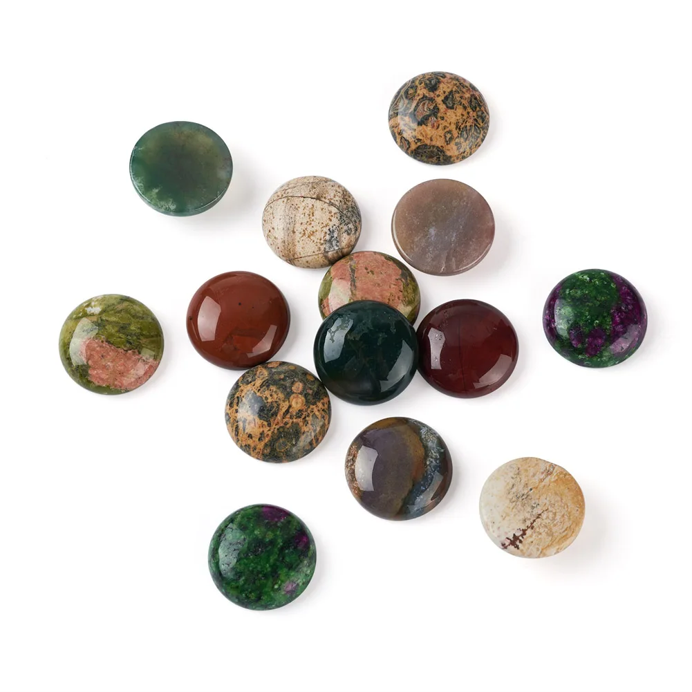 14Pcs Mixed Natural Stone Cabochons Flatback Half Round Dome Moss Agate Gemstone for Cameo Rings Necklace  DIY Jewelry Making