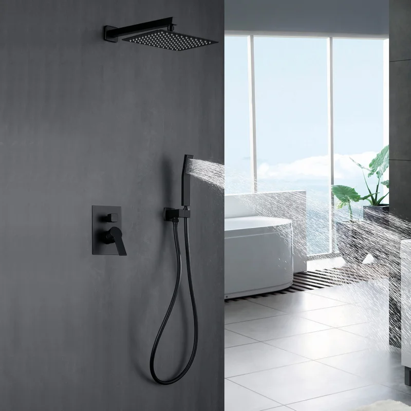 cUPC Matte Black wall mount bathroom thermostatic waterfall rainshower showerhead shower system with handheld hand shower head