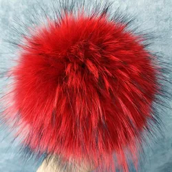 6'' inch Red Colored Natural Fur Pompom For Winter knitted Hats Silver Fox Natural Fur poms Multicolor Large Raccoon Fur Pompon