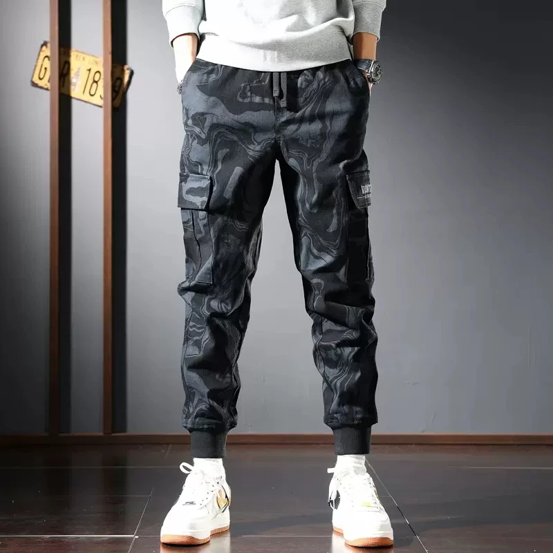 Black Camouflage Cargo Pants Men Casual Baggy Pencil Pants Autumn Streetwear Fashion Cotton Elastic Waist Joggers Trousers