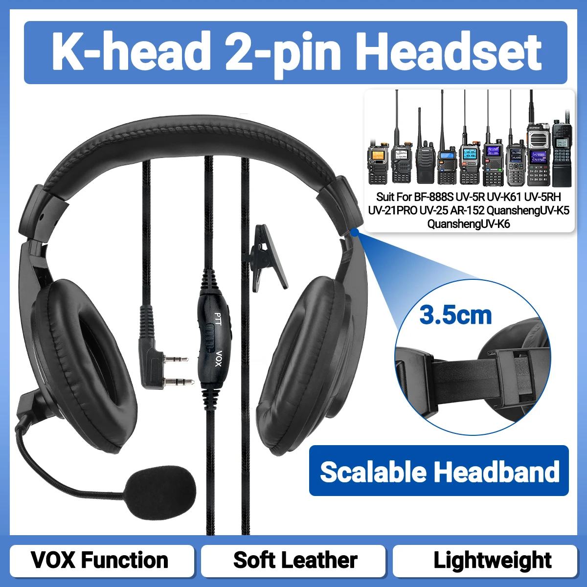 ABBREE Walkie Talkie zestaw słuchawkowy na głowę zestaw głośnomówiący słuchawki z redukcją szumów dla Baofeng UV-5R UV-5RH UV-21 PRO V2 Quansheng UV-K6
