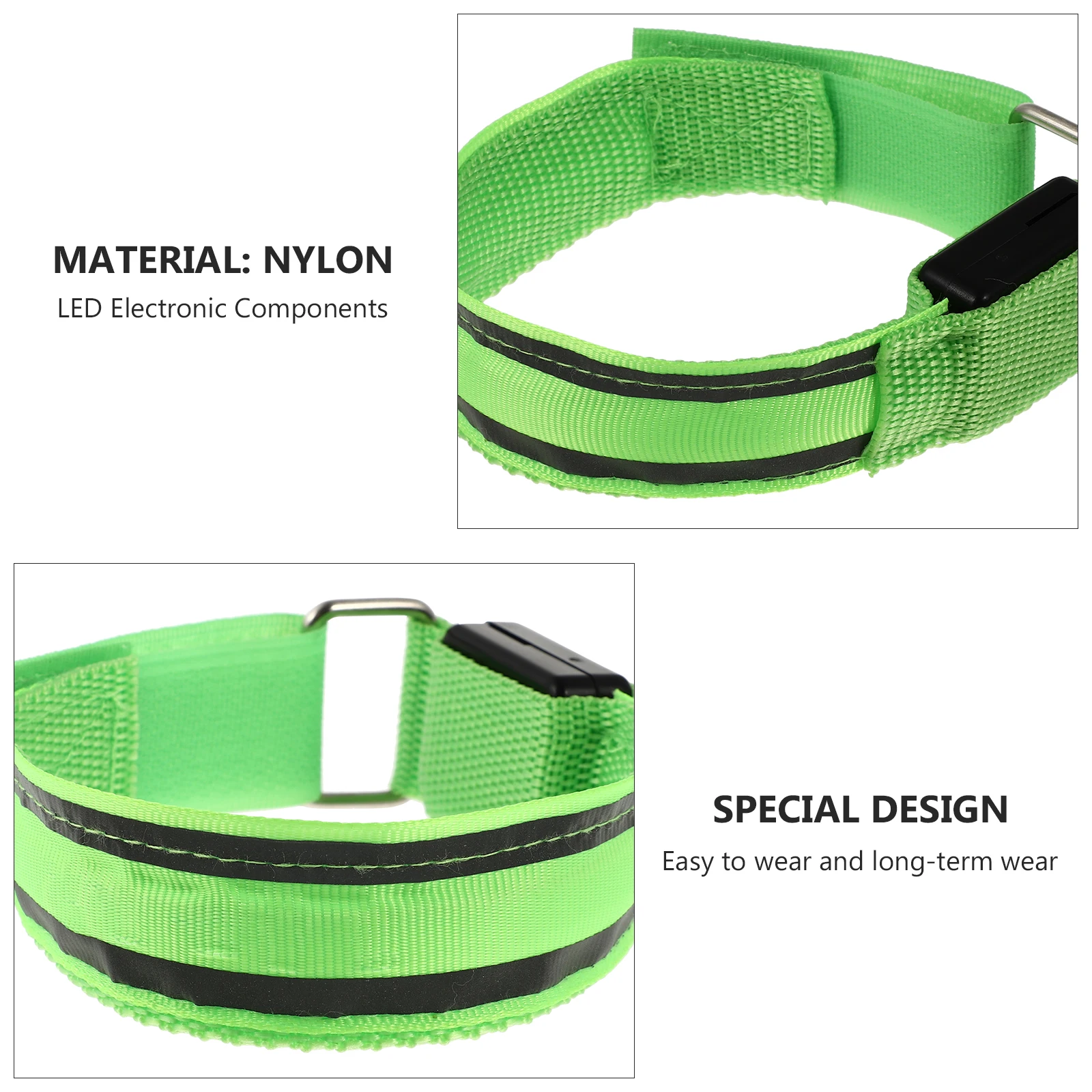 

2pcs Led Glowing Bracelet Reflective Wrist Band Adjustable Running Armband Night Safety Light Nylon Sports Gear Luminous Arm