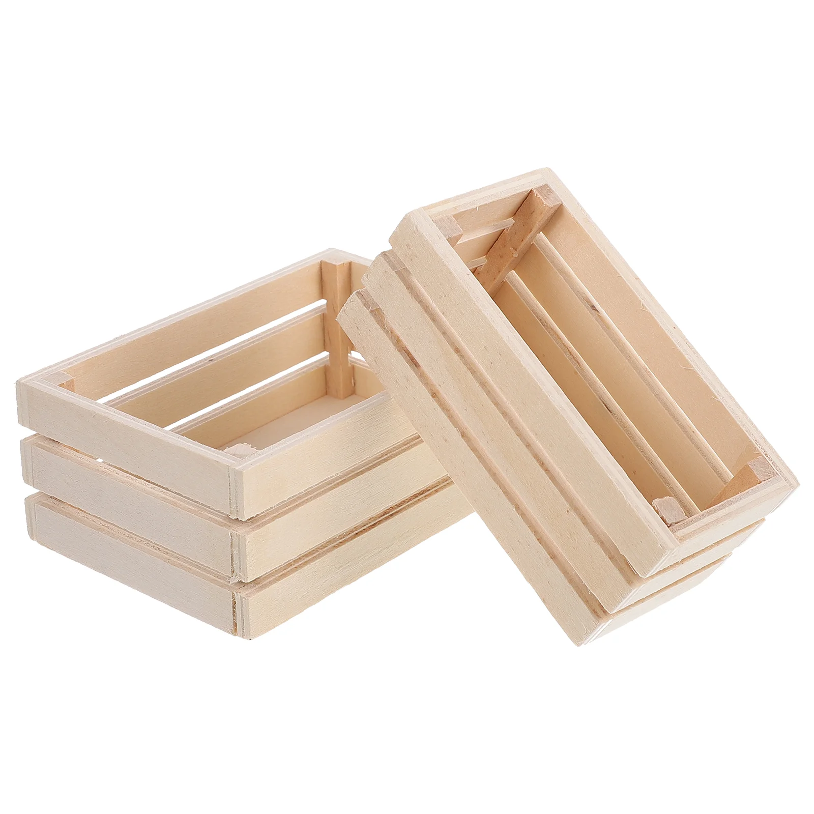 

2 Pcs Mini Wooden Storage Baskets Dollhouse Crate Toy Small Large Size Drink Food Decor Pretend Play Miniatures Accessories