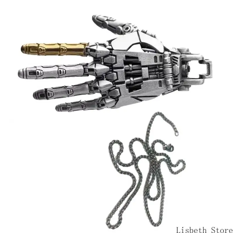 

124A Futuristic Bionic Arm Copper Necklace Handcrafted Jewelry Gift for Men Women