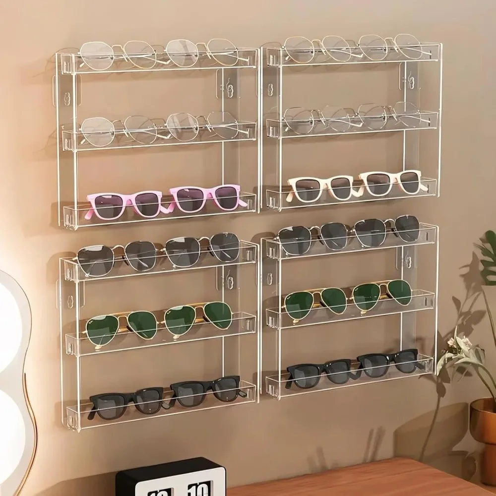 3-Tier Wall-Mounted Acrylic Display Rack – Transparent Multi-Purpose Organizer for Nail Polish, Fashion Glasses, Kitchen Spices