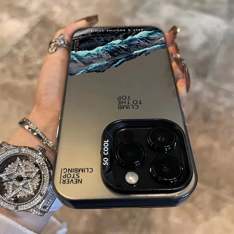 Snow Mountain Landscape Sunset Electroplate Silver Phone Case For iPhone 16 Pro 17 11 12 13 14 15 Pro Max Air 16E Back Cover - náhled 5