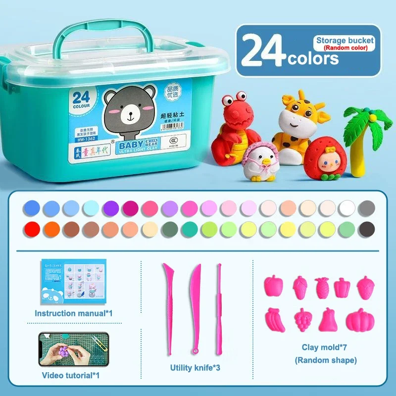 Set di argilla a secchiello a 36 colori giocattoli di argilla fai da te per bambini sicuri e Non tossici con strumenti giocattoli educativi per