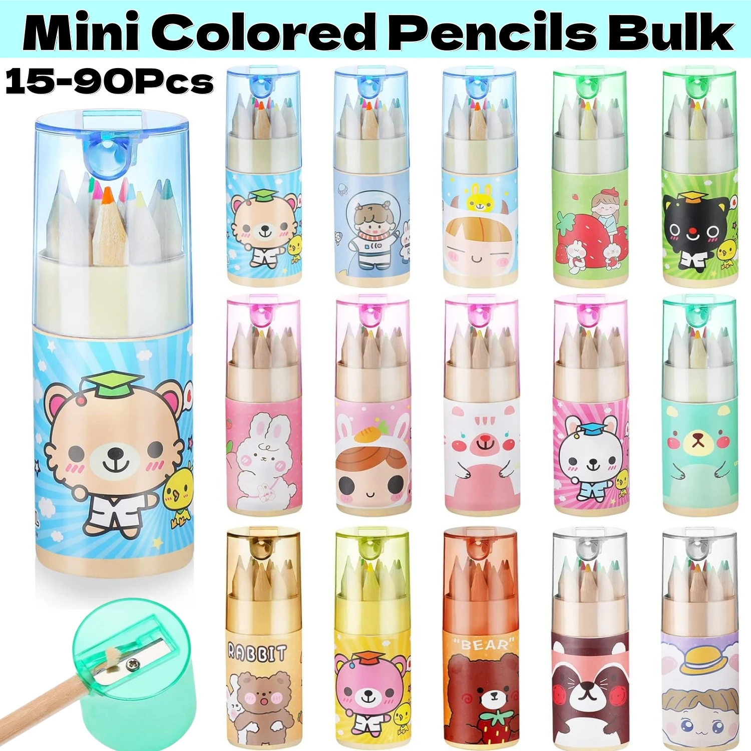 

15-60Pack Mini Colored Pencils with Sharpener in Tube Portable Drawing Art Cartoon Pencils for 3 Years Old and Up Kids Adults
