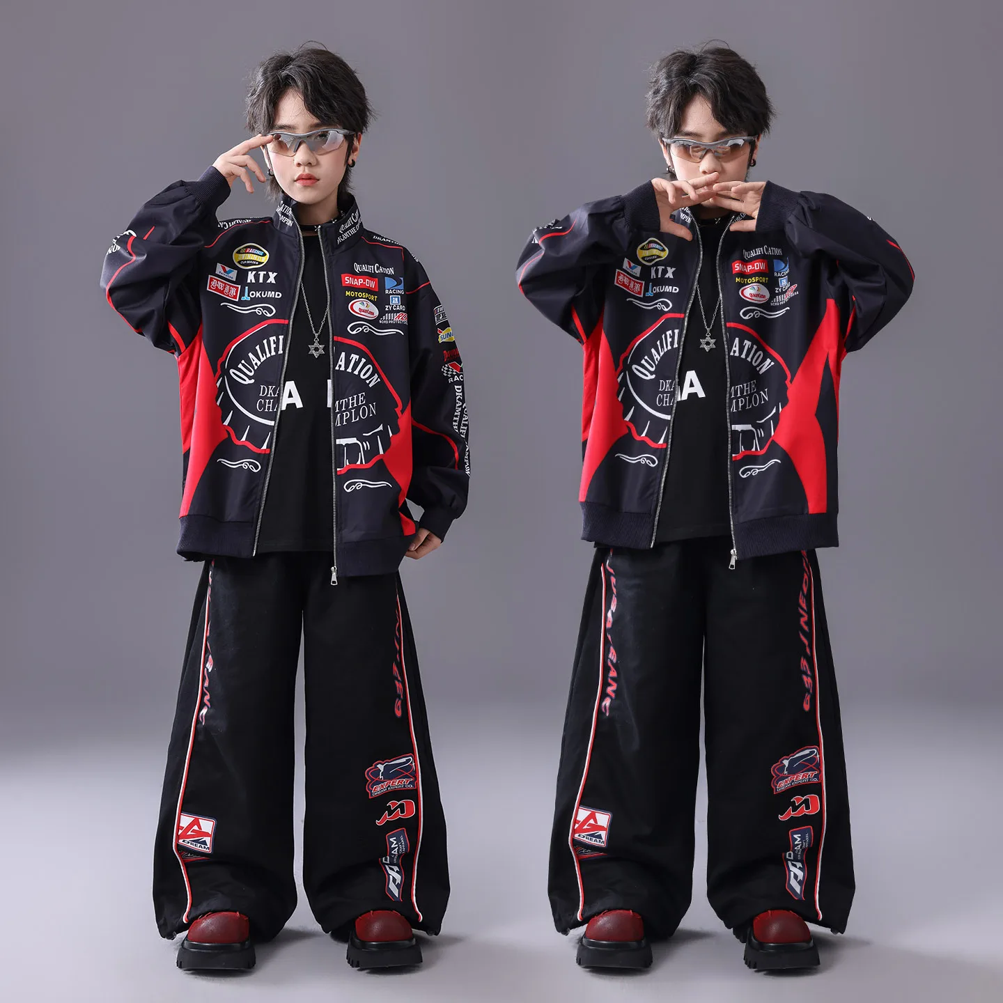 

2025 костюмы для бальных танцев в стиле хип-хоп для мальчиков, детская свободная куртка, брюки в стиле хип-хоп, одежда Kpop для девочек, одежда для джазовых танцев, рейв, DQS21580