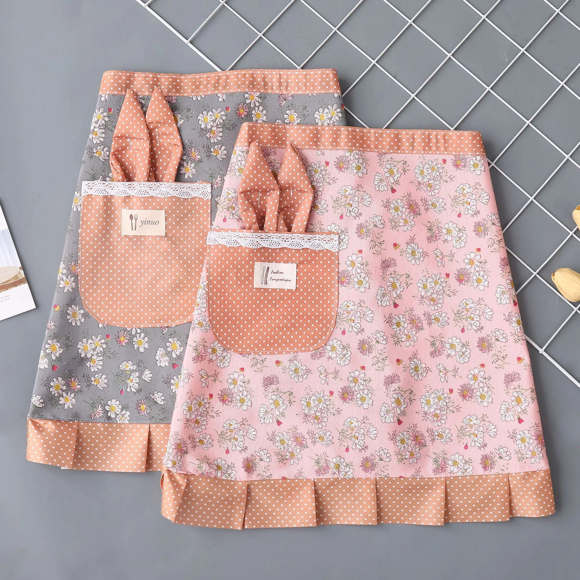 Canvas Flower Half-length Apron Female Kitchen Household Work Clothes Anti-fouling Wear-resistant Cooking Half-waist Apron