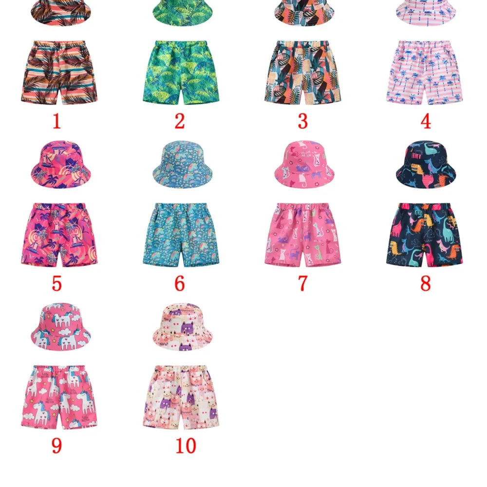 New children's trousers leisure suit seaside holiday style beef tendon waist beach pants+same color hat children's clothing