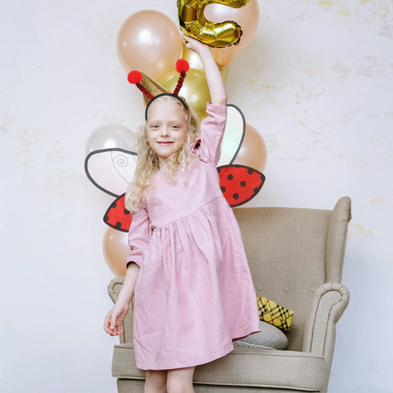 1Set Opvouwbare Lieveheersbeestje Vleugels Kostuum Heldere Kleuren Lichtgewicht Insect Vleugel Cosplay Party Foto Prop Hoofdband Rollenspel