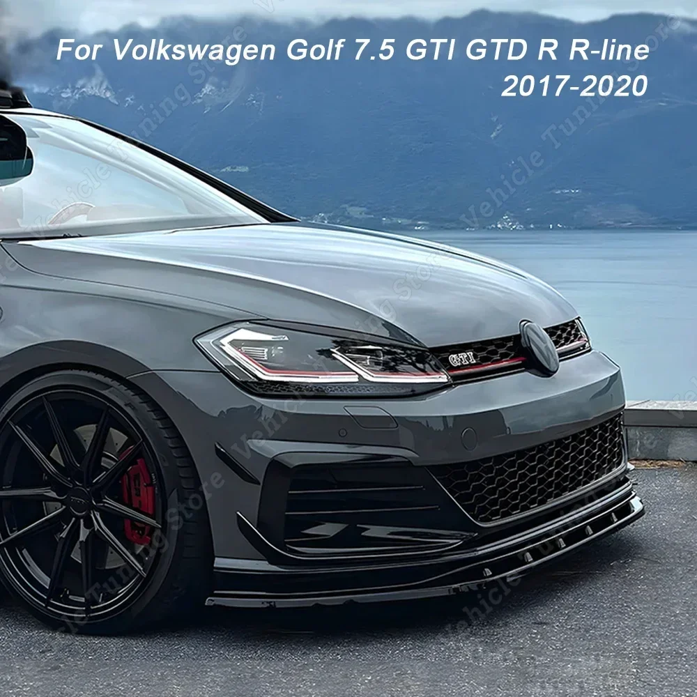 Zderzak przedni Canards Spoiler Światła przeciwmgielne Nóż wiatrowy Akcesoria Czarny połysk Do Volkswagen Golf 7.5 GTI GTD R-line 2017-2020