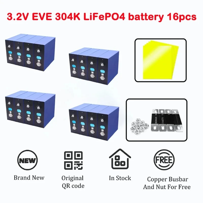 4~16pcs new A-class 3.2V EVE 304Ah lifepo4 battery DIY 12V 48V household energy storage battery Lithium ion phosphate battery