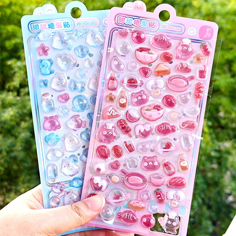 

New Cute Cartoon 3D Relief Crystal Sticker DIY Laptop Water Bottle Phone Case Decorative Stickers