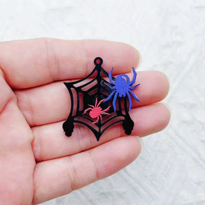 10pcs Acrylic Printed Halloween Spider Web Bat Pumpkin Skull Pendant DIY Jewelry Pendant Accessories image 3