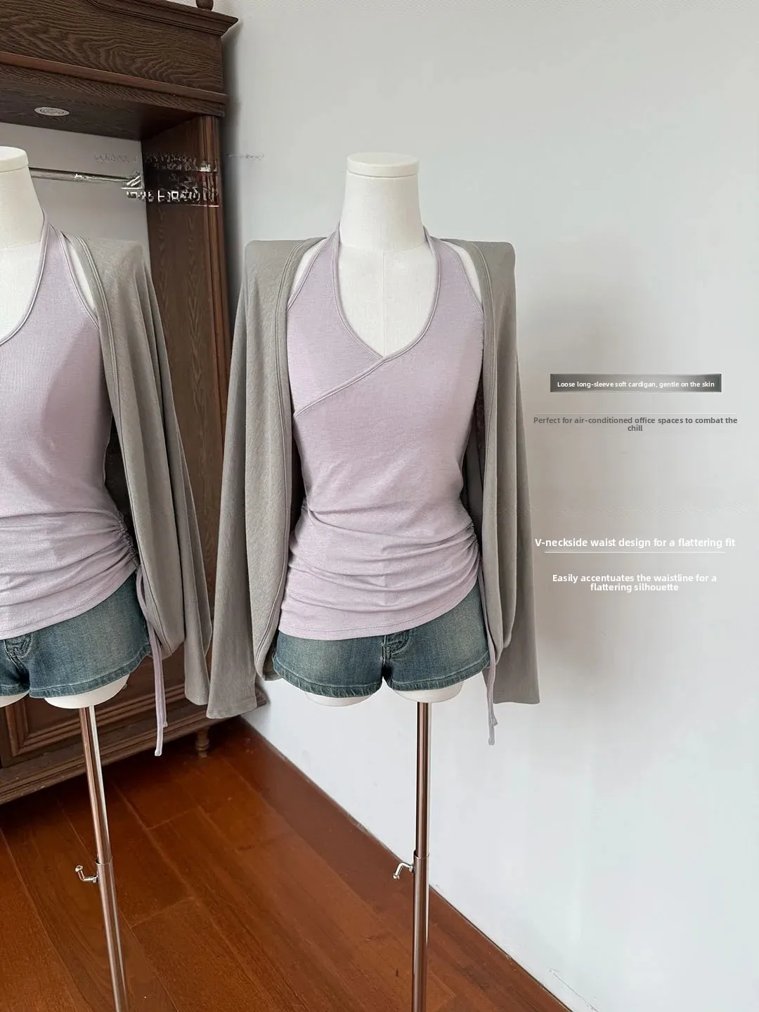 Gray Purple Knitted Open Cardigan Vest Outerwear Two-Piece Set Fashionable Women's Autumn Collection No Brand