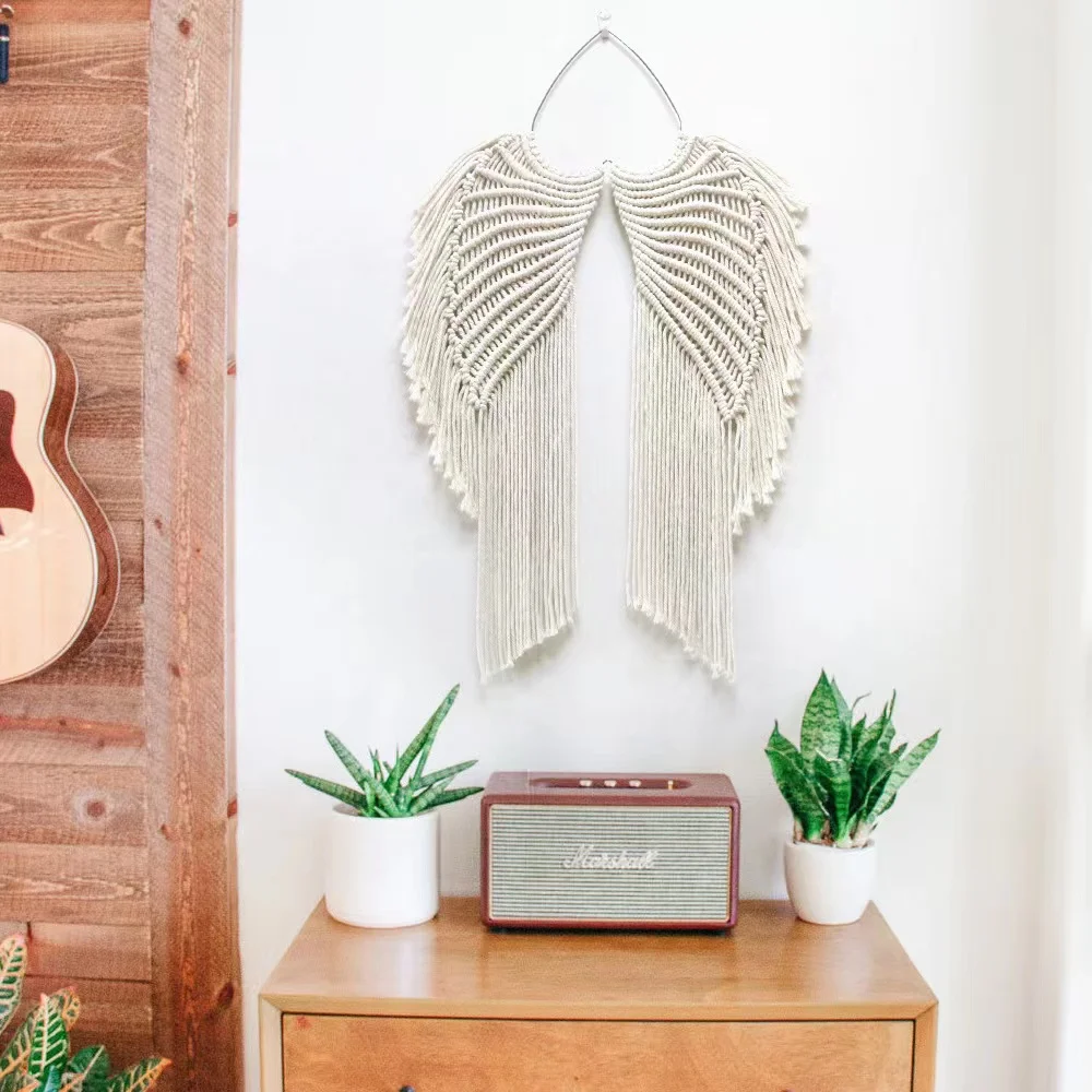 Handwoven Bohemian Style Tapestry Angel Wings Decorative Wall Hanging for Homestay Hotels Nordic Style Cotton Wall Art