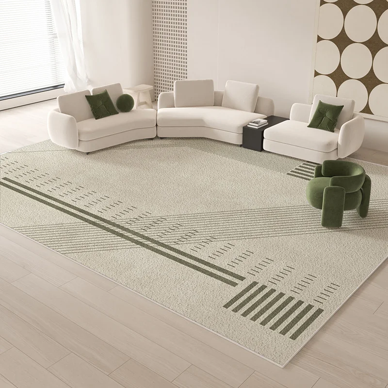 Simple Green Stripe Imitation Cashmere Living Room Carpet Large Area Family Coffee Table Carpet Decorative Bedroom Non-slip Mat