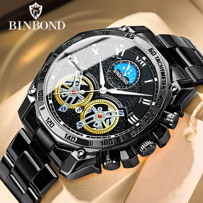 BINBONG Top Brand Luxury Watches for Mens Creative Fashion Stainless Steel Quartz Clock Male Casual Business Wristwatches B4833