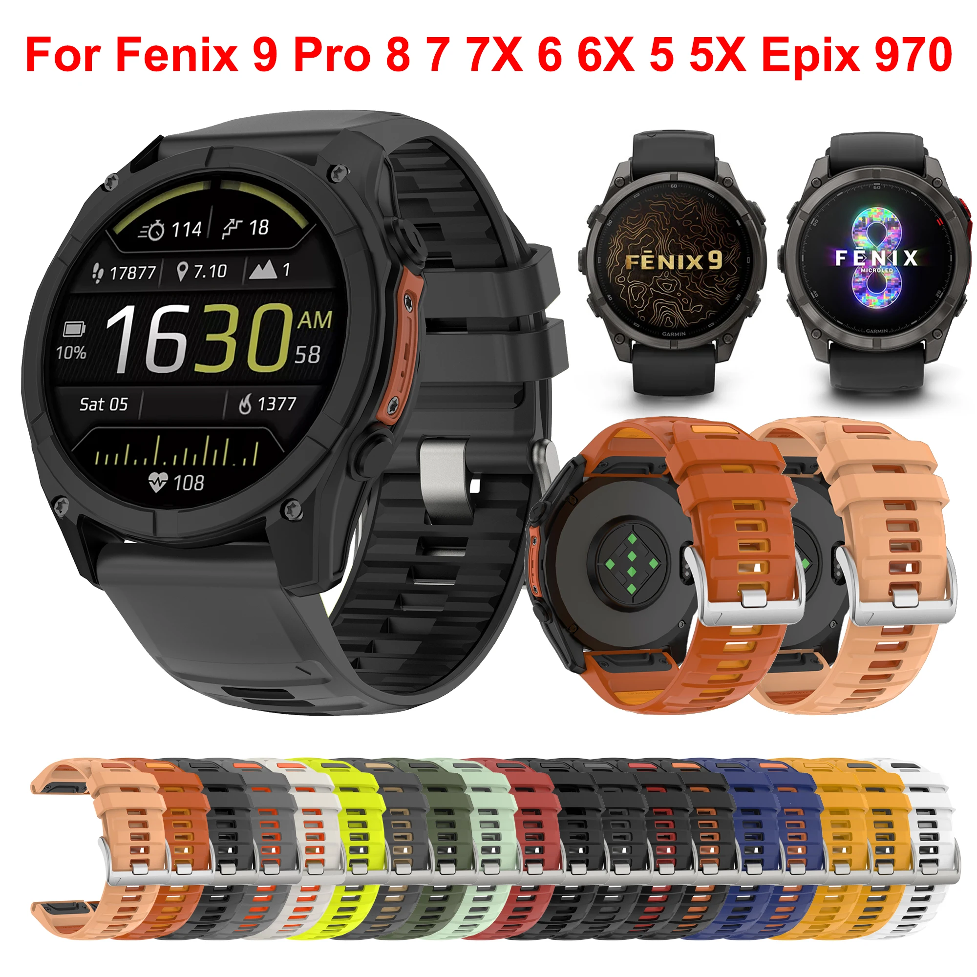 QuickFit 22 26mm Silicone Band for Garmin Fenix 9 9 Pro Quatix 8 Fenix 8 51mm 47mm Epix 5 5X 6X 6 7 7X Pro Solar Sport Bracelet