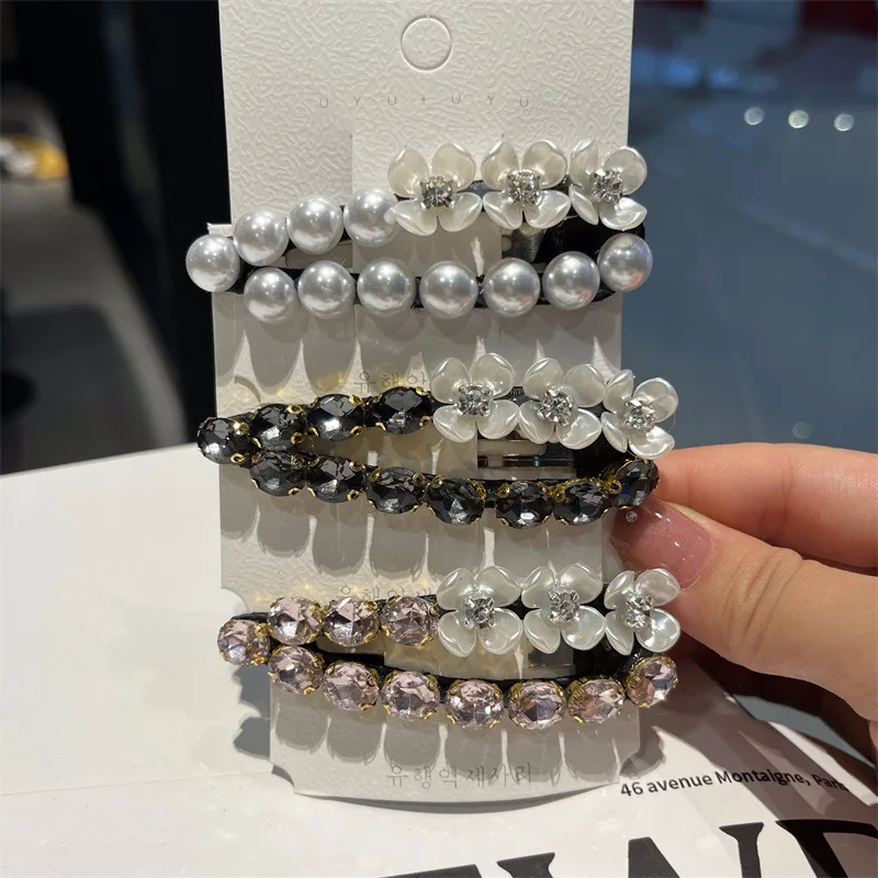 

Korean Pearl & Rhinestone Hair Clips Fashion Crystal Flower Hairpins Headpiece Elegant Hair Accessories for Women