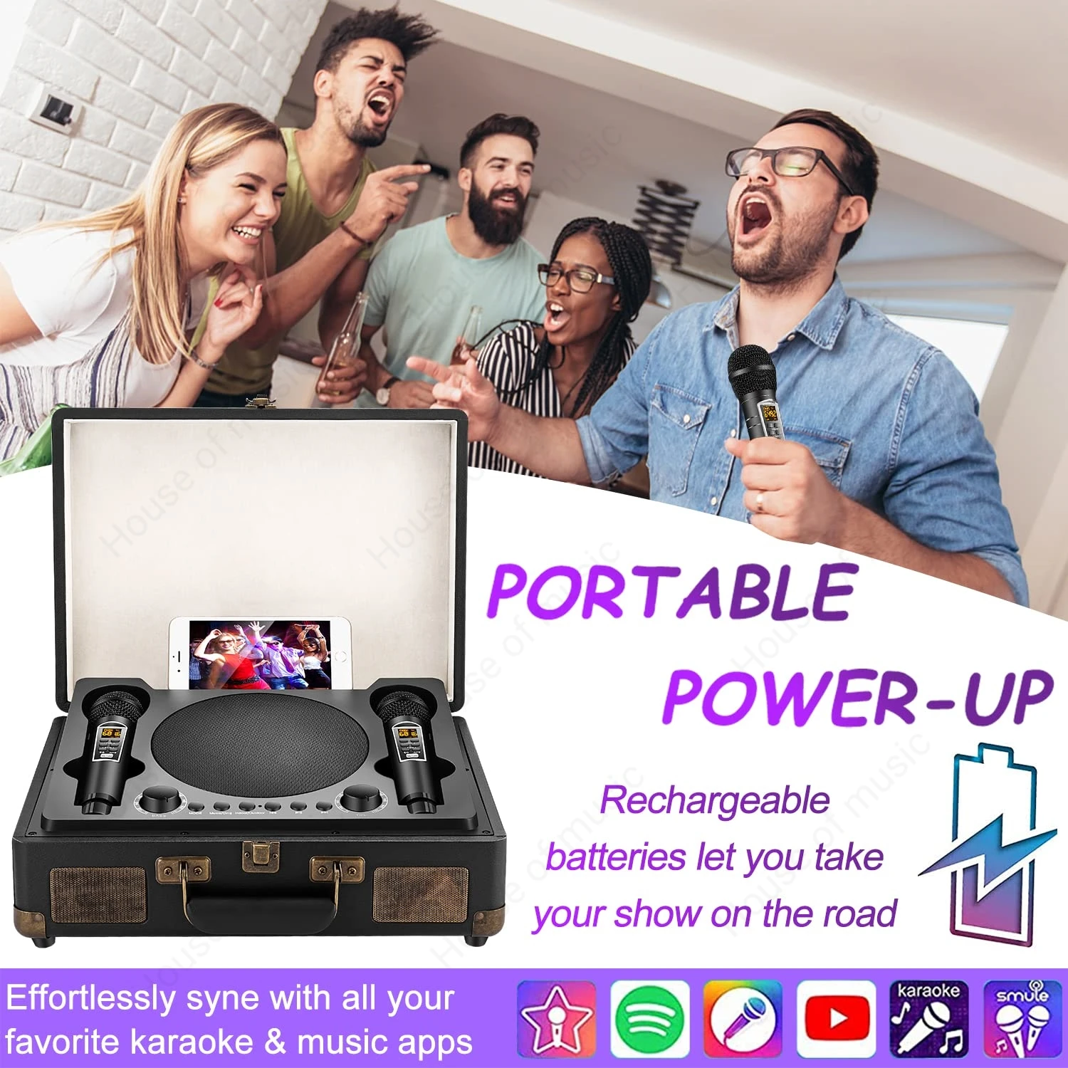 ポータブル屋外カラオケマシン,デュアルワイヤレスマイク,ハイパワーステレオケース,Bluetooth KTVスピーカー,sdrd2109
