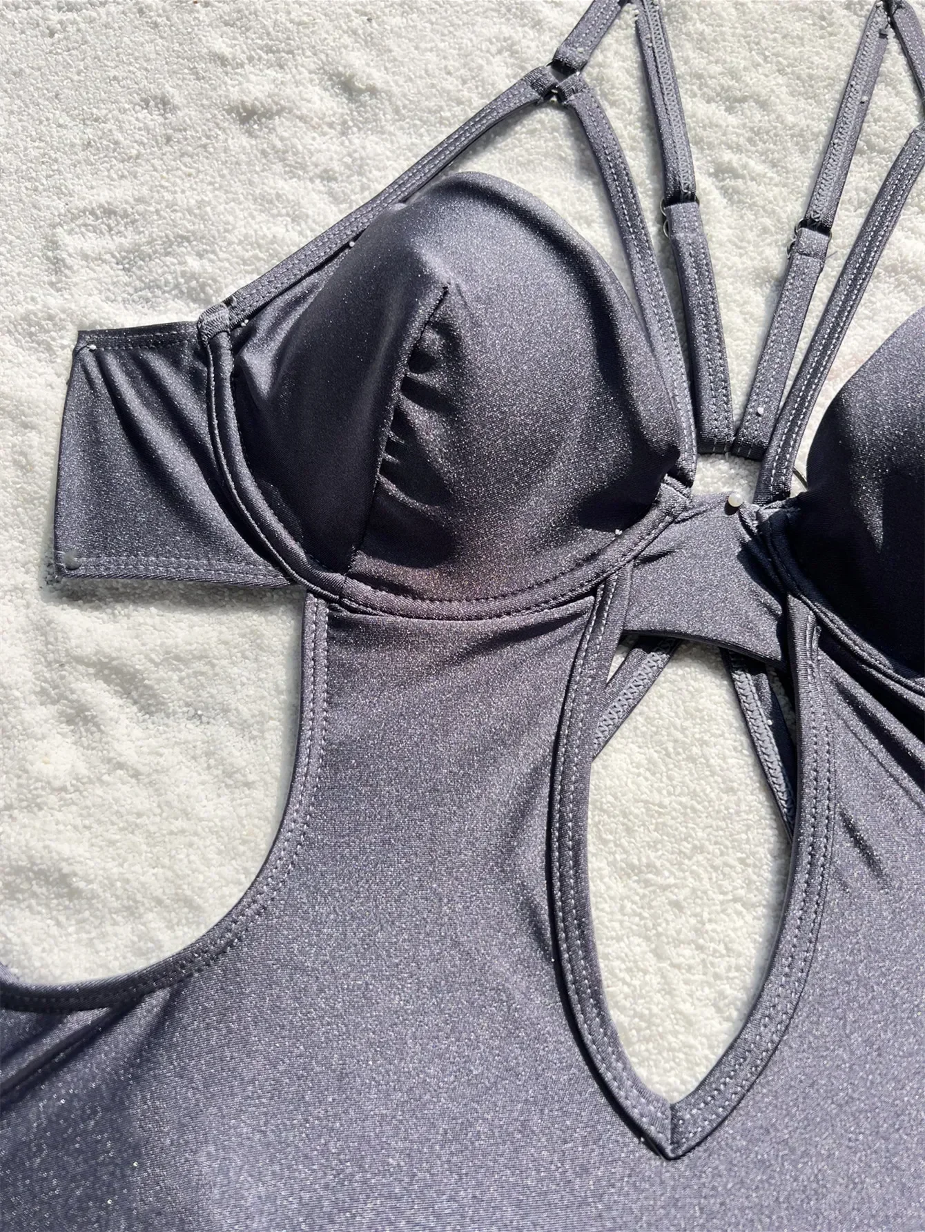 costume da bagno sexy push up glitter grigio senza schienale costume intero con ferretto bikini cavo costumi da bagno body donna costumi da bagno biquini