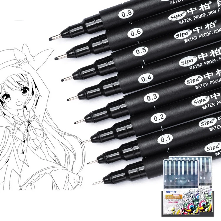 ABZT  8Pcs Black Thin Liner Pens Mini Liner Fineliner Drawing Pens for Artist Illustration Technical Drawing Documents